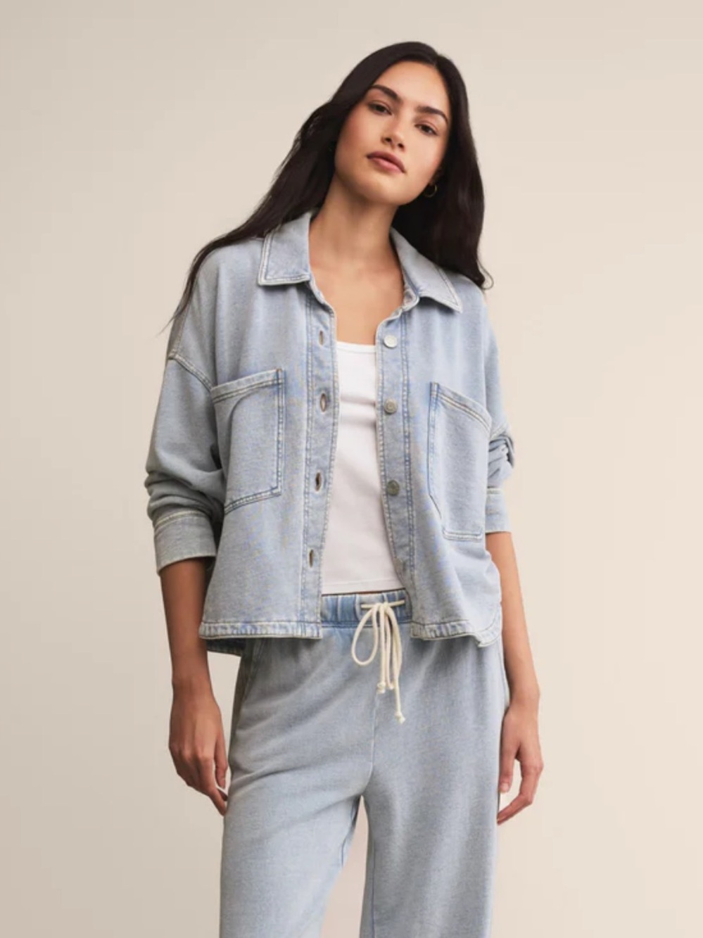 Z Supply All Day cropped knit denim Jacket for Women
